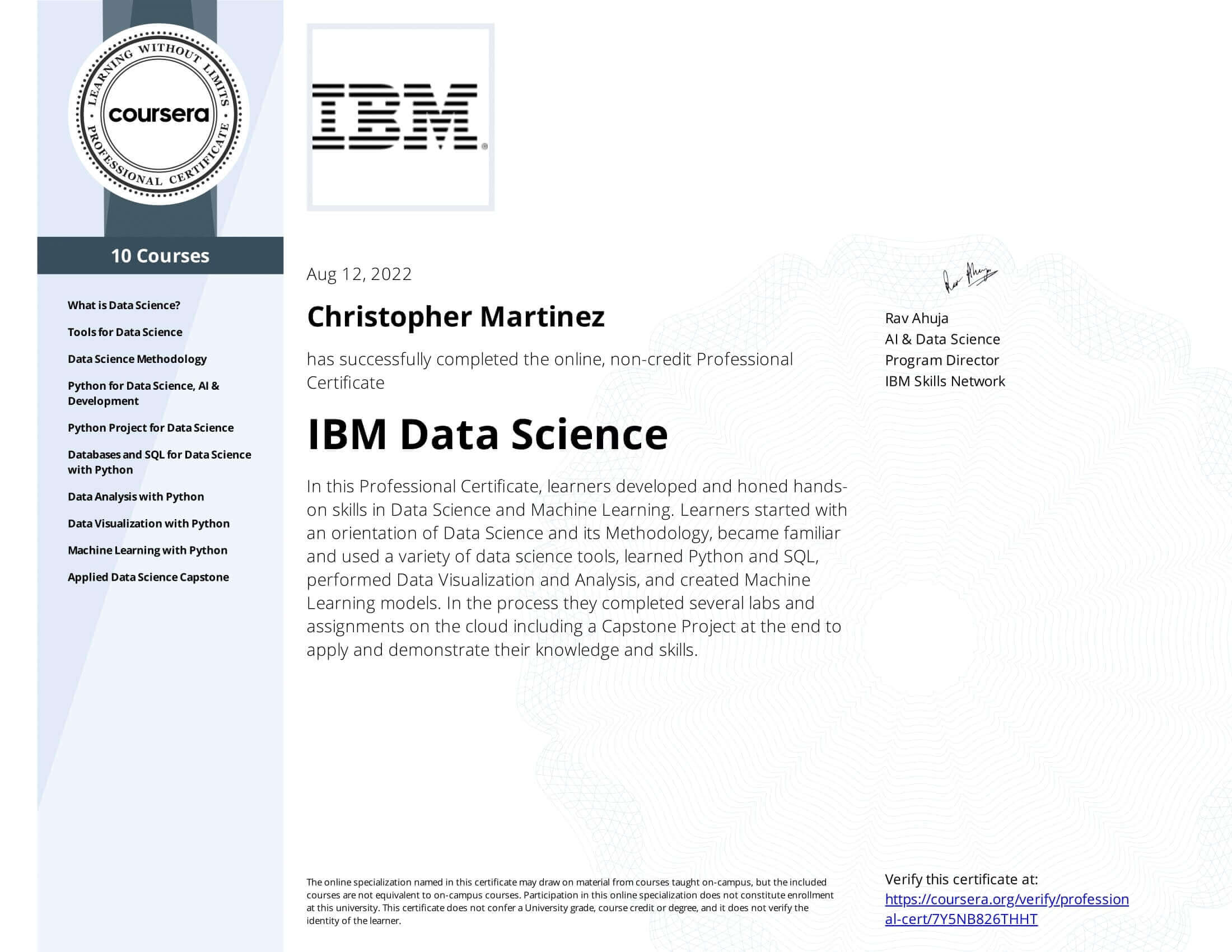 IBM Data Science professional certificate