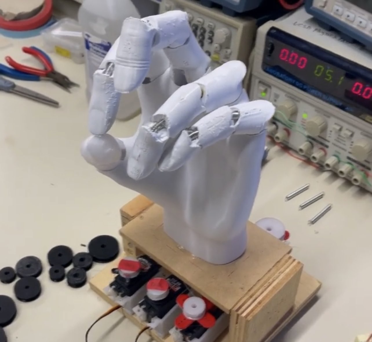 3D-printed articulated hand, flexed