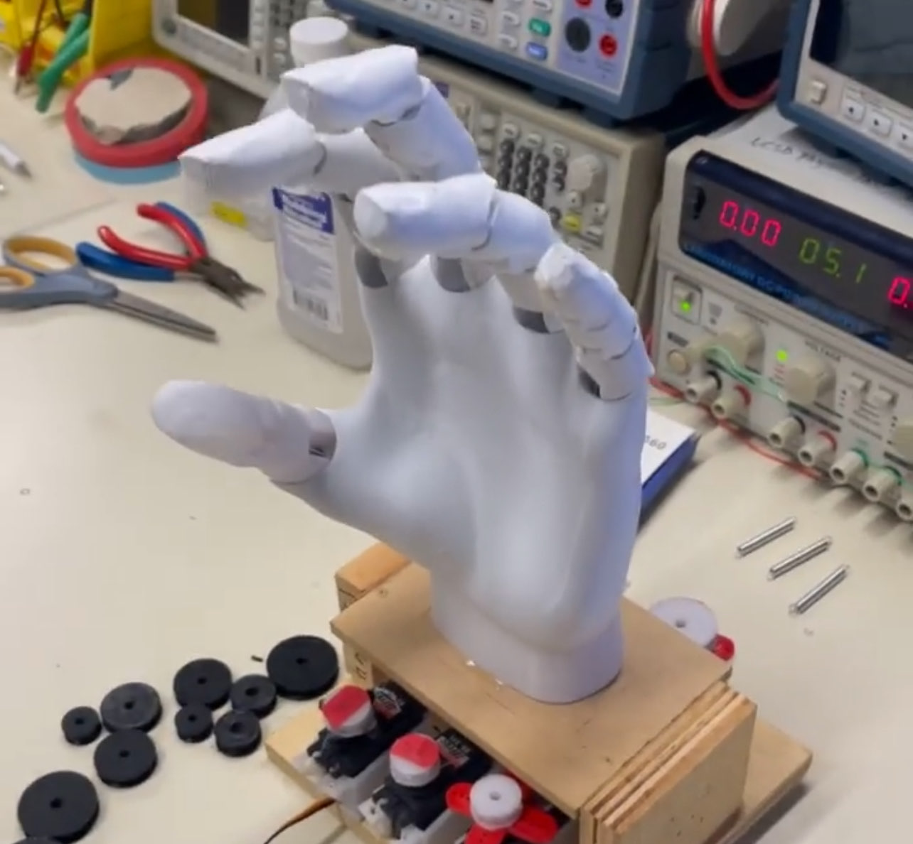 3D-printed articulated hand, unflexed